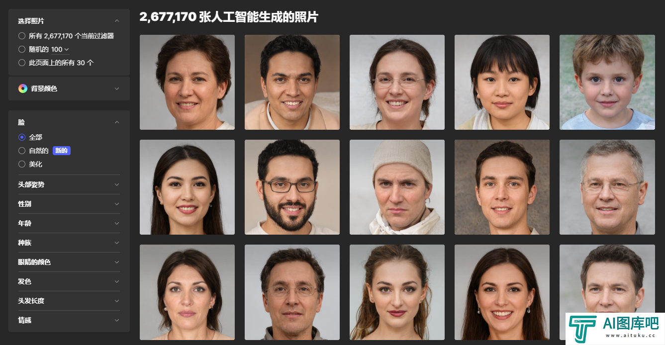 Generated.photos的使用截图，你可以用它来预览使用界面。